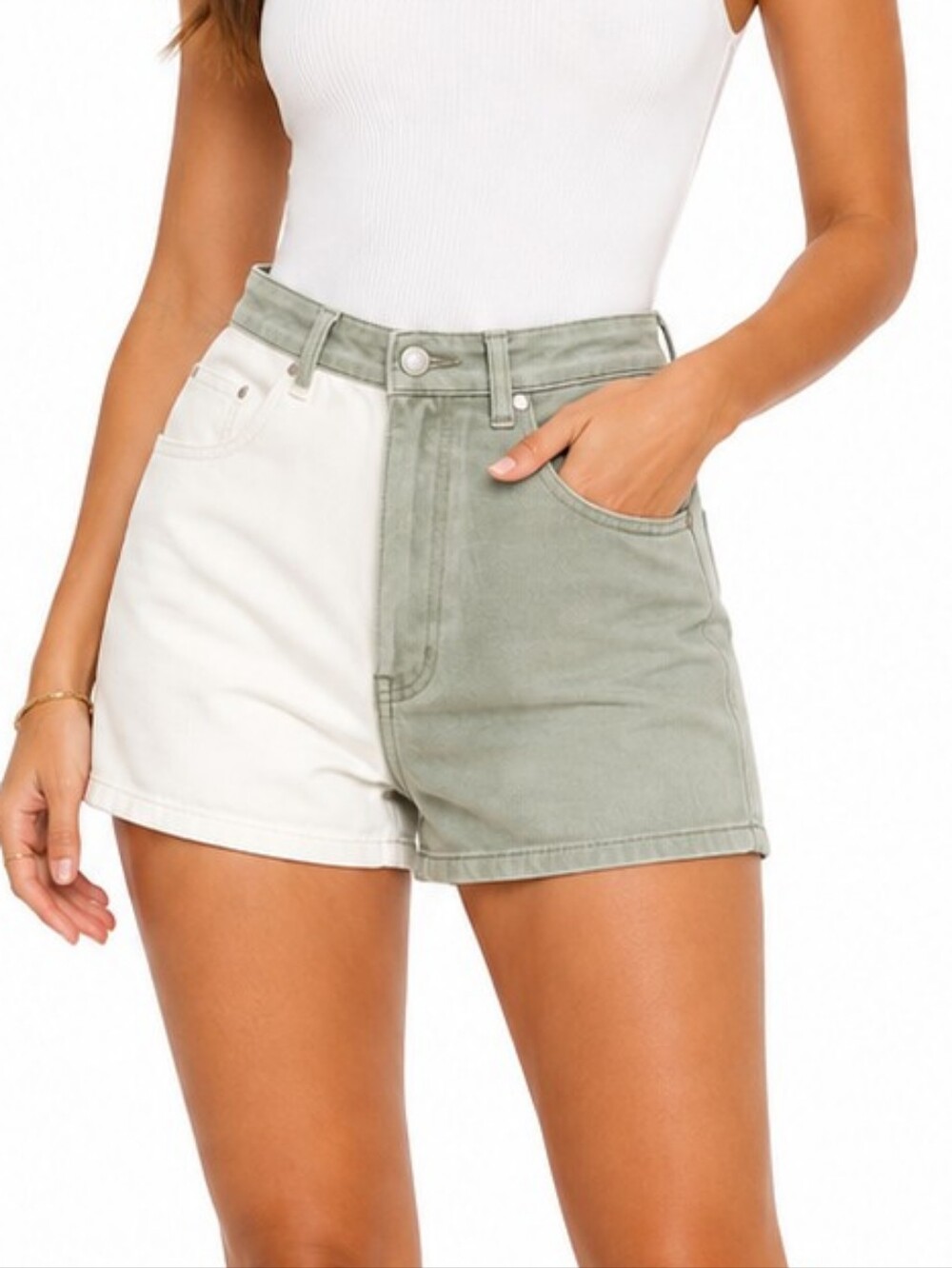 Missguided Colorblock Two Tone Denim Jean Shorts